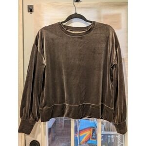 Madewell Velvet Pullover Top Long Sleeve‎ Relaxed Fit Brown XS A1